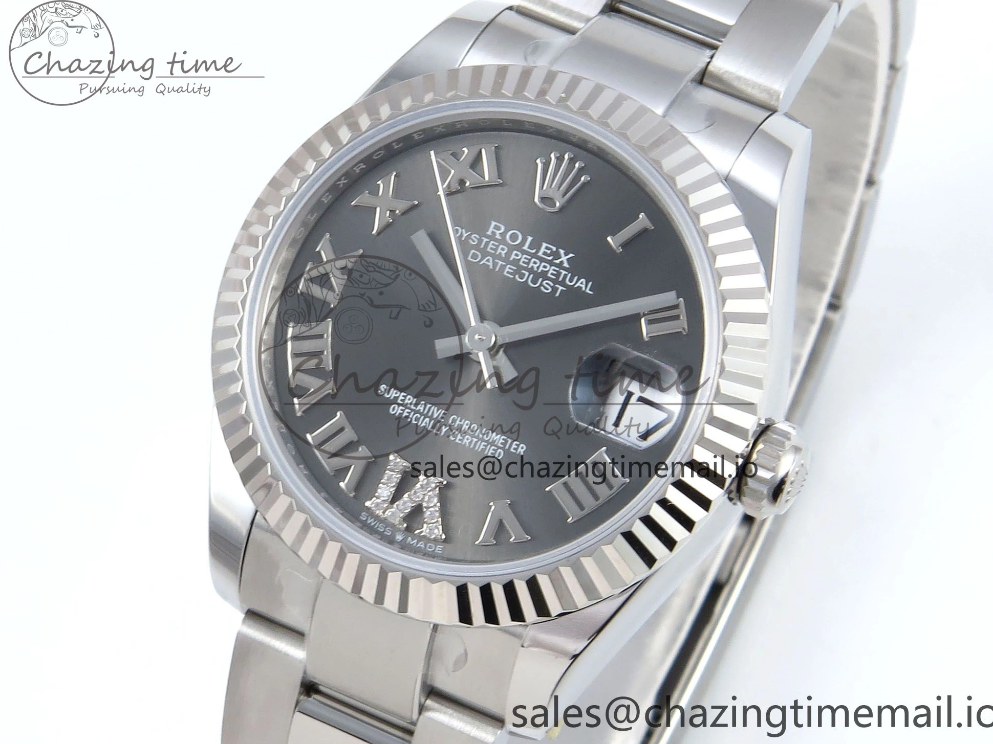 Steel Best 1:1 Diamonds Roman on Dial Bracelet ETA DateJust 904L 2688 Edition ARF Oyster 278274 SS 31 Gray 0308